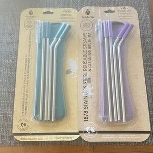 Manna  Bundle 2 sets, 18/8 stainless steel straws brush& case